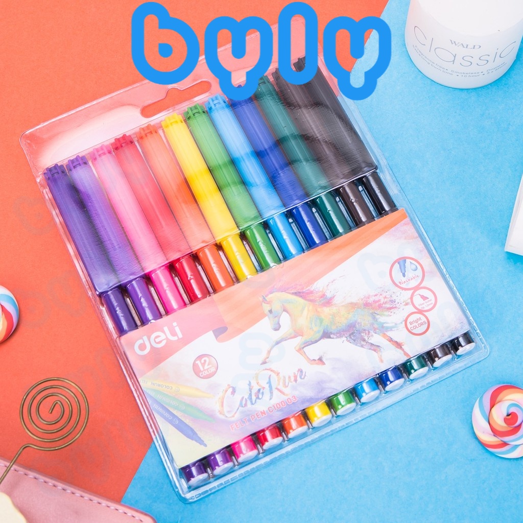 [Ship hỏa tốc] Vỉ bút lông màu Colorun Felt Pen Deli - ByLy Store 12 màu C10003 - 18 màu C10013 - 24 màu C10023