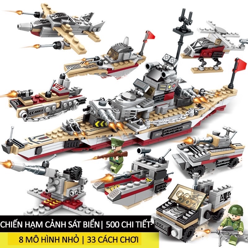 Bộ xếp hình Legoo tàu tuần tra , lắp ráp trực thăng , bộ tạo hình đồ chơi máy bay chiến đấu