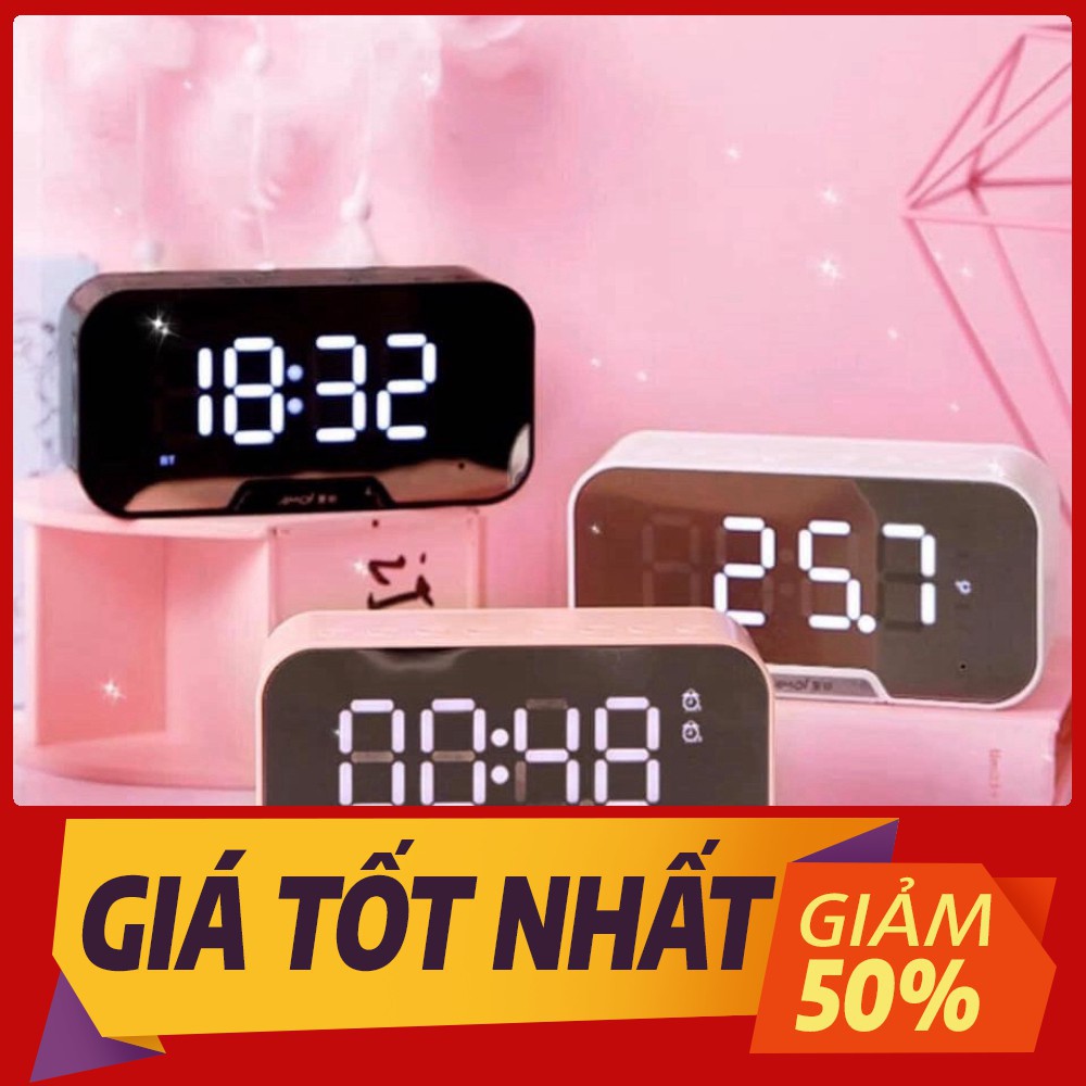 [Sale toàn shop] Loa bluetooth mini kèm đồng hồ báo thức có gương soi tiện dụng