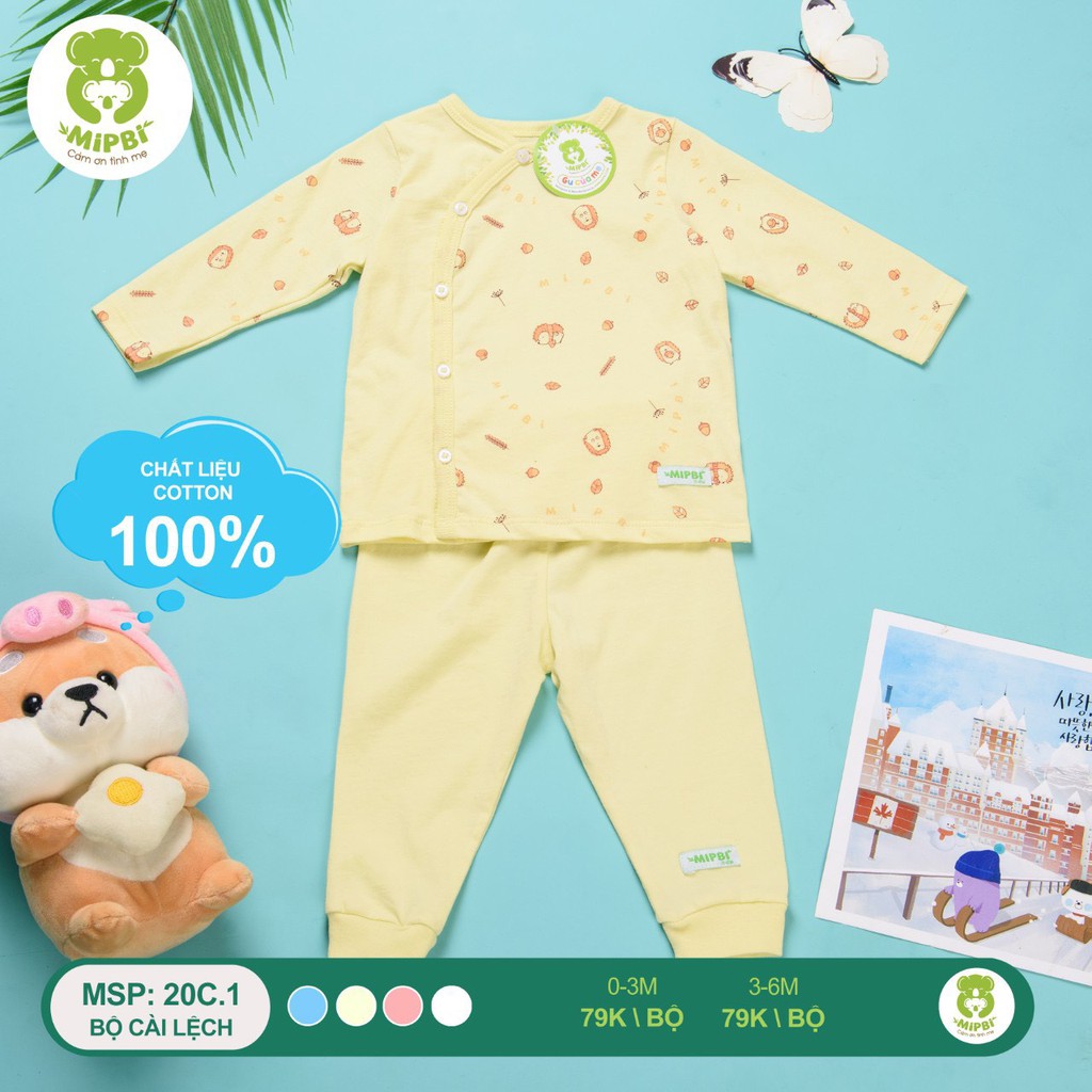 Bộ sơ sinh chất cotton họa tiết Mipbi chính hãng