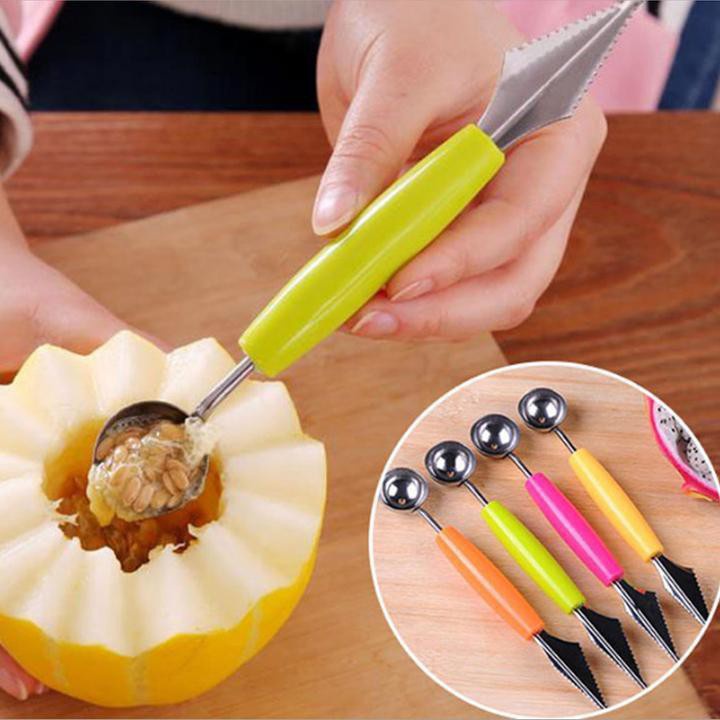 Thìa inox 2 đầu cắt tỉa hoa quả cho bé ăn dặm