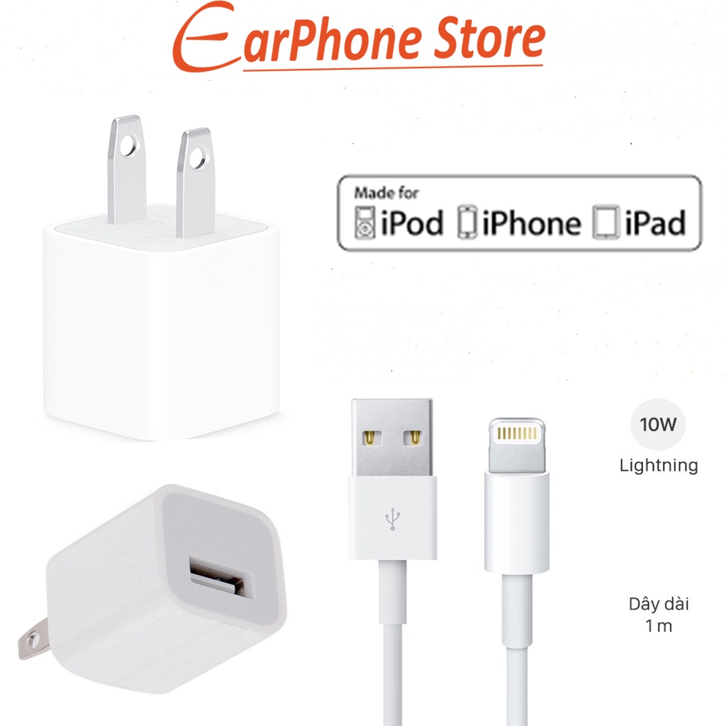 [BỘ SẠC IPHONE]  Bộ Sạc iPhone 5V-1A Củ Vuông - IPhone 6/ 6S Plus/ 7/ 7Plus/ 8/ 8 Plus/ X/ XS Max/ XR/ 11/12