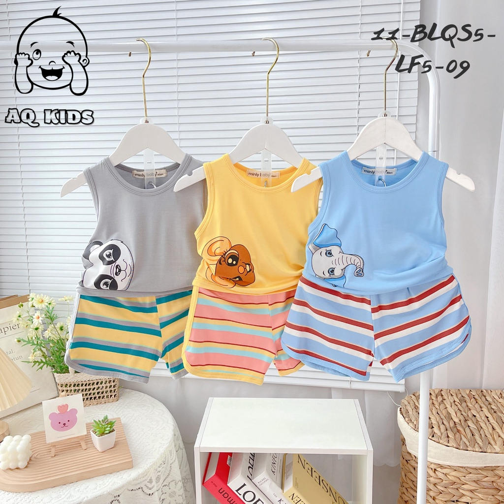 [Size đại] Bộ minkymom, Minlybaby ba lỗ size đại cho bé trai, bé gái vải thun lạnh sọc thoáng mát Uni baby - BLQS5