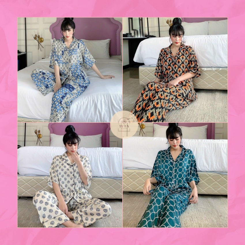 Đồ Bộ Mặc Nhà Pijama Nữ Bigsize Lụa Latin Cao Cấp Quần Dài Tay Ngắn B202