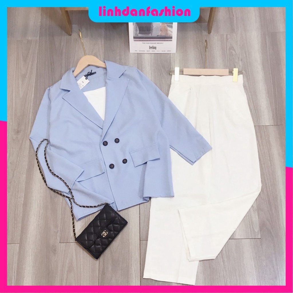 Set vest nữ 3 món đồ áo blazer quần suông và áo lót trong chất tuyết mưa cao cấp sành điệu cá tính HVB018