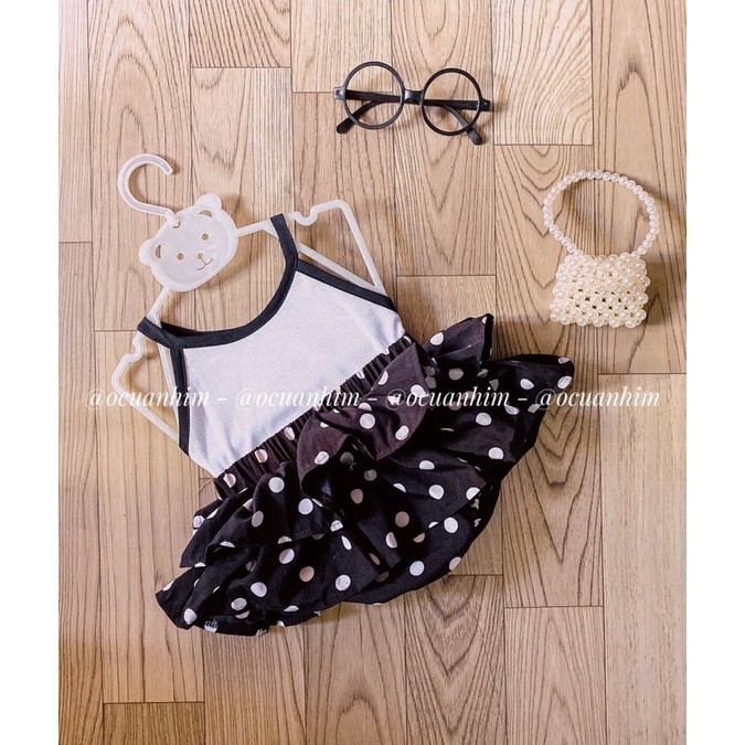 Set áo hai dây kèm quần váy chấm bi siêu xinh cho bé