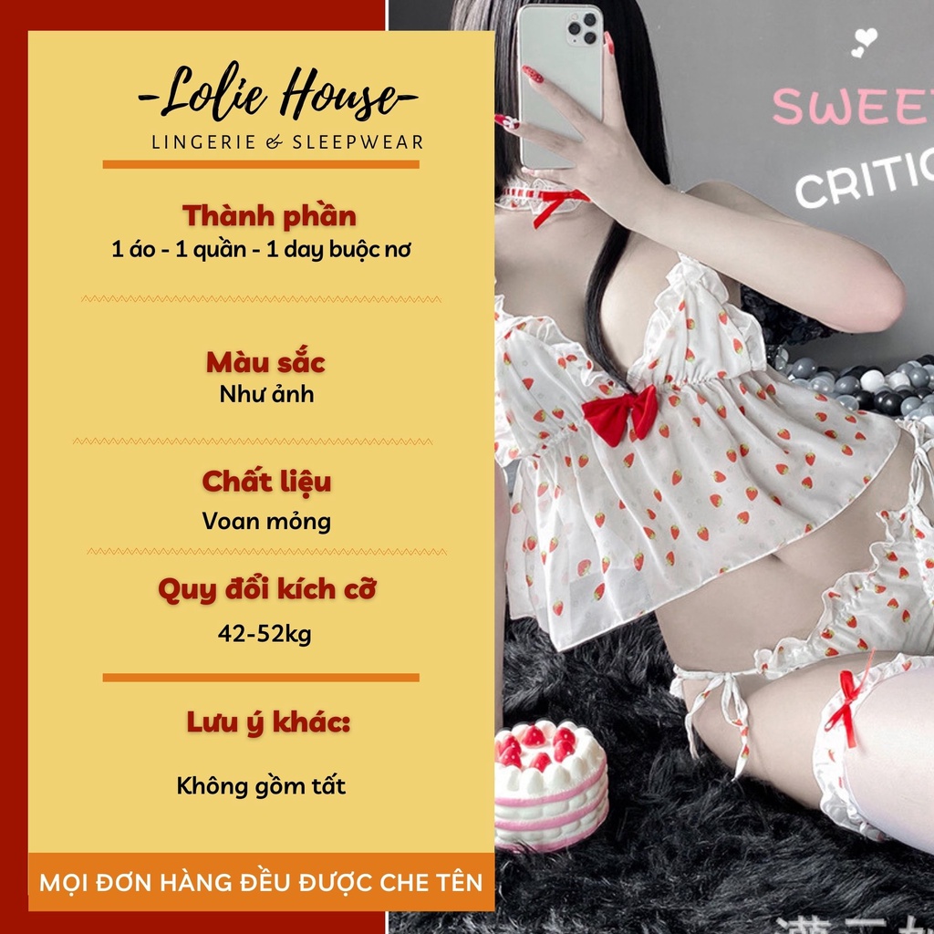 Bộ đồ ngủ Dâu tây 2 dây Dễ thương - Set ngủ Dâu tây sexy gợi cảm LOLIE HOUSE - SS6