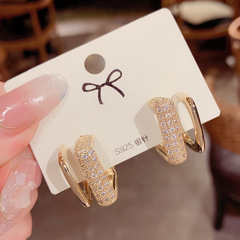 Đôi bông tai bạc 925 đính đá giả hai lớp thời trang sang trọng cho nữ