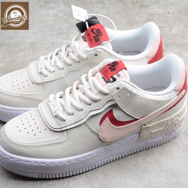 SALLE | Bán Chạy | Giầy thể thao AIR Force 1 shadow phantom cream red màu kem gót đỏ sneaker nữ KHO Xịn Nhẩt NEW . HOT