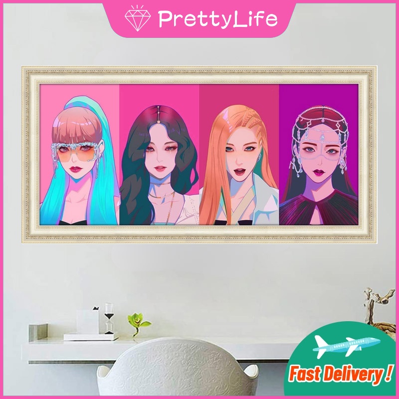 Bộ Tranh Đính Đá 5D Họa Tiết Nhóm Nhạc Blackpink Hàn Quốc Độc Đáo DIY Kích Thước 60x30cm