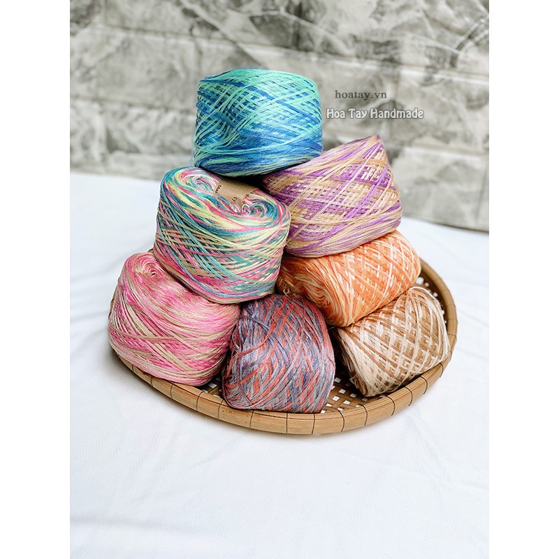 SALE BỎ MẪU - Sợi Fingering loang - Sợi cotton bóng chuyển màu dùng đan móc áo mùa hè.