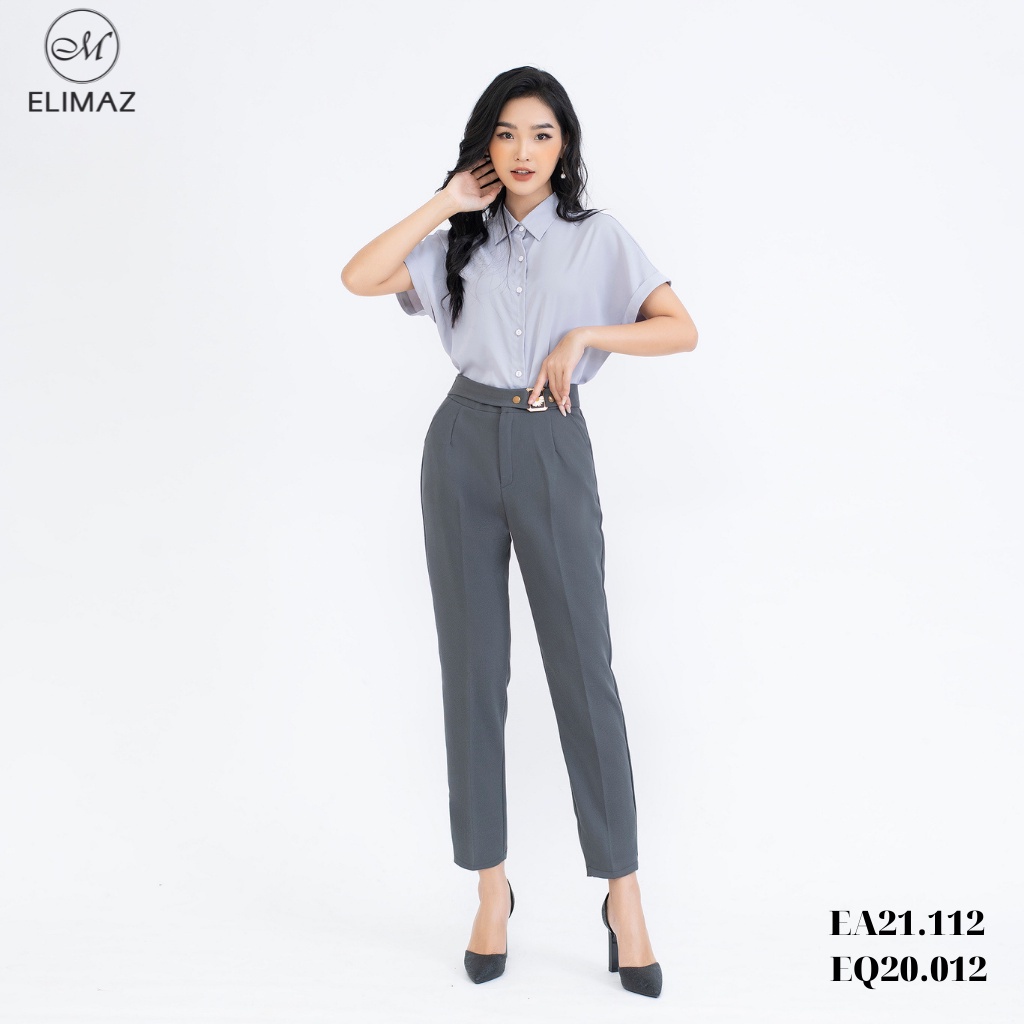 Quần Tây Âu Nữ Công Sở Lưng Cao Elimaz, dáng baggy nhẹ, trang trí đai hoa cúc sang trọng EQ20.012 -