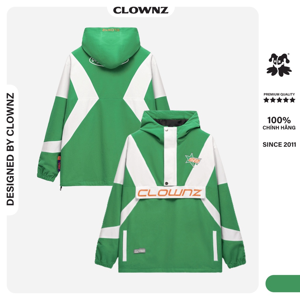 Áo khoác hoodie jacket unisex nam nữ, local brand Clownz Star Anorak vải nỉ thể thao và lót gió, form rộng