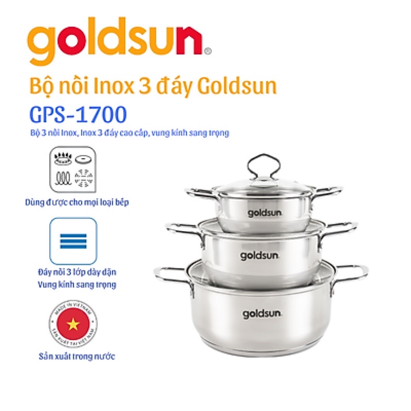 Bộ nồi inox 3 đáy Goldsun GPS1700