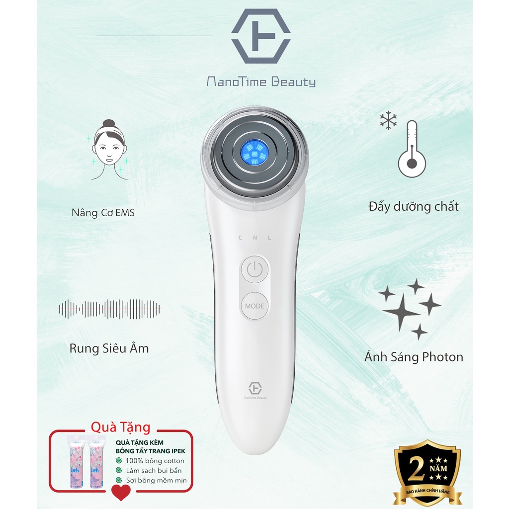 Máy đẩy tinh chất trẻ hóa da Nanotime F65I nhà HTBeauty, công nghệ siêu âm ION, nâng cơ EMS, trẻ hóa da Photon xanh đỏ