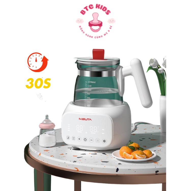 Ấm đun nước pha sữa Misuta shop BTC KIDS điều chỉnh nhiệt độ thông minh, khử Clo, chất liệu nhựa PP – Inox 316L BTC0293