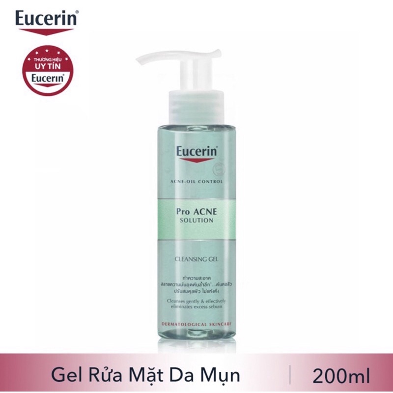 Eucerin Sữa rửa mặt làm sạch cho da nhờn mụn ProAcne Cleansing Gel 200ml