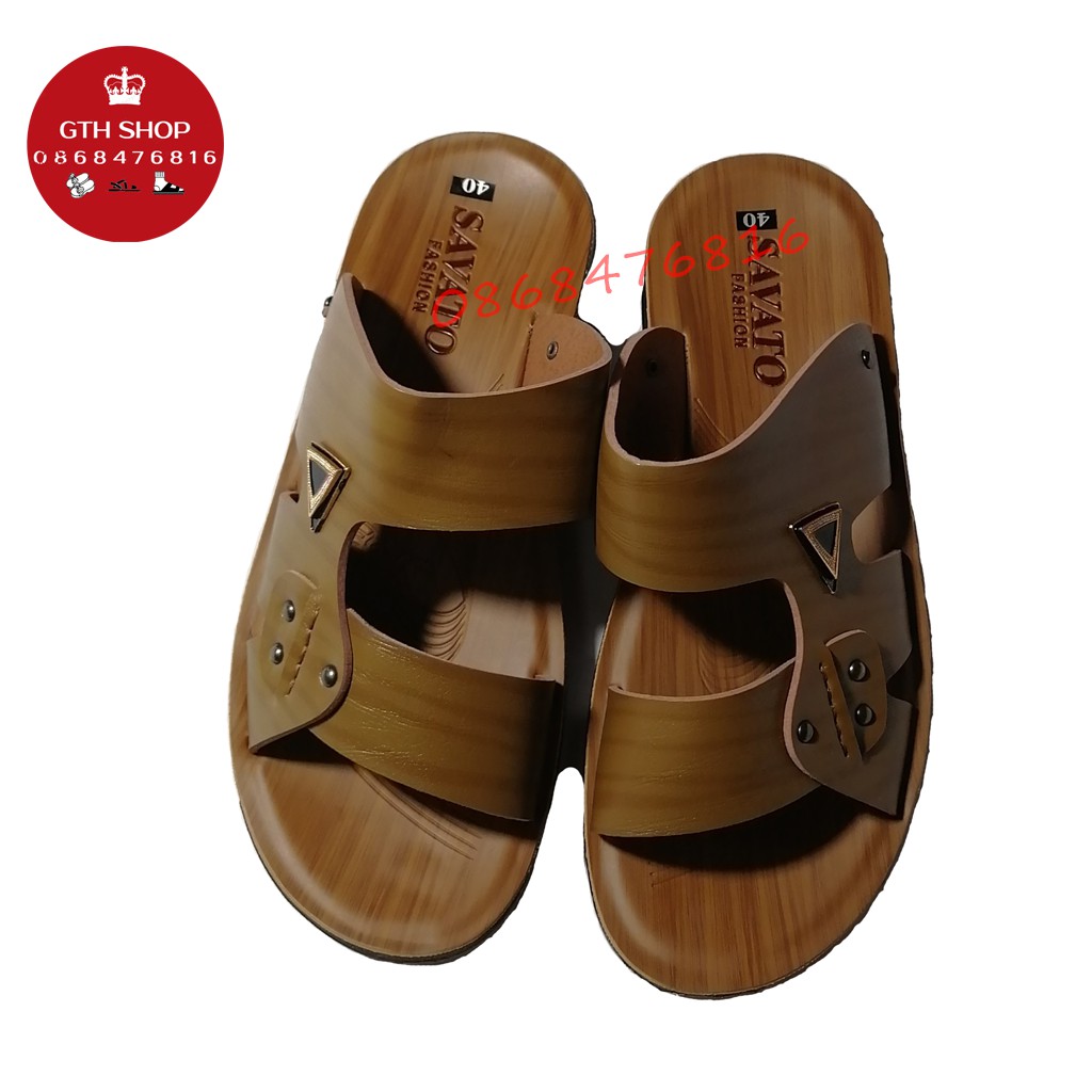 Dép lê da xịn Màu nâu full đen nam (SIZE 38-42) –GTH SHOP