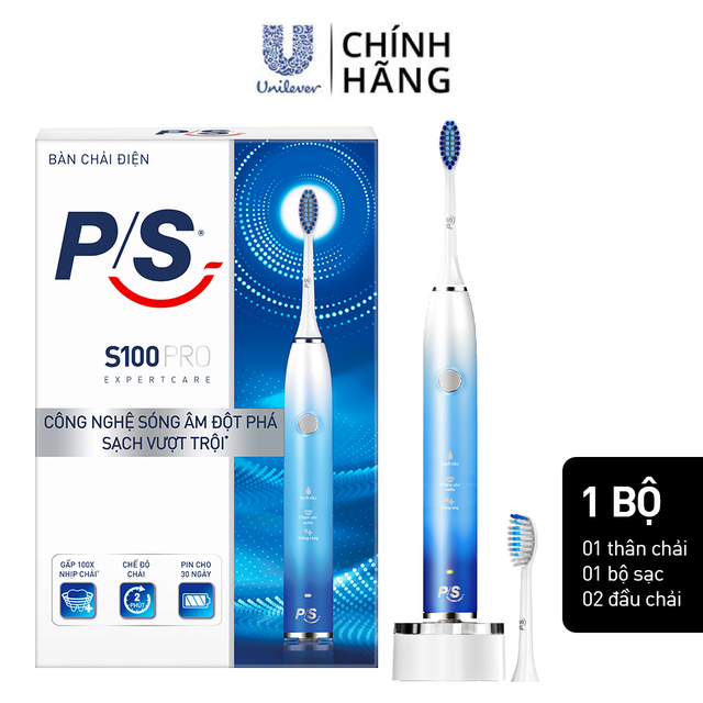 Bàn Chải Điện P/S S100 PRO - Công Nghệ Sóng Âm, Chải Sạch Mảng Bám Tới 10X - Xanh Ombre