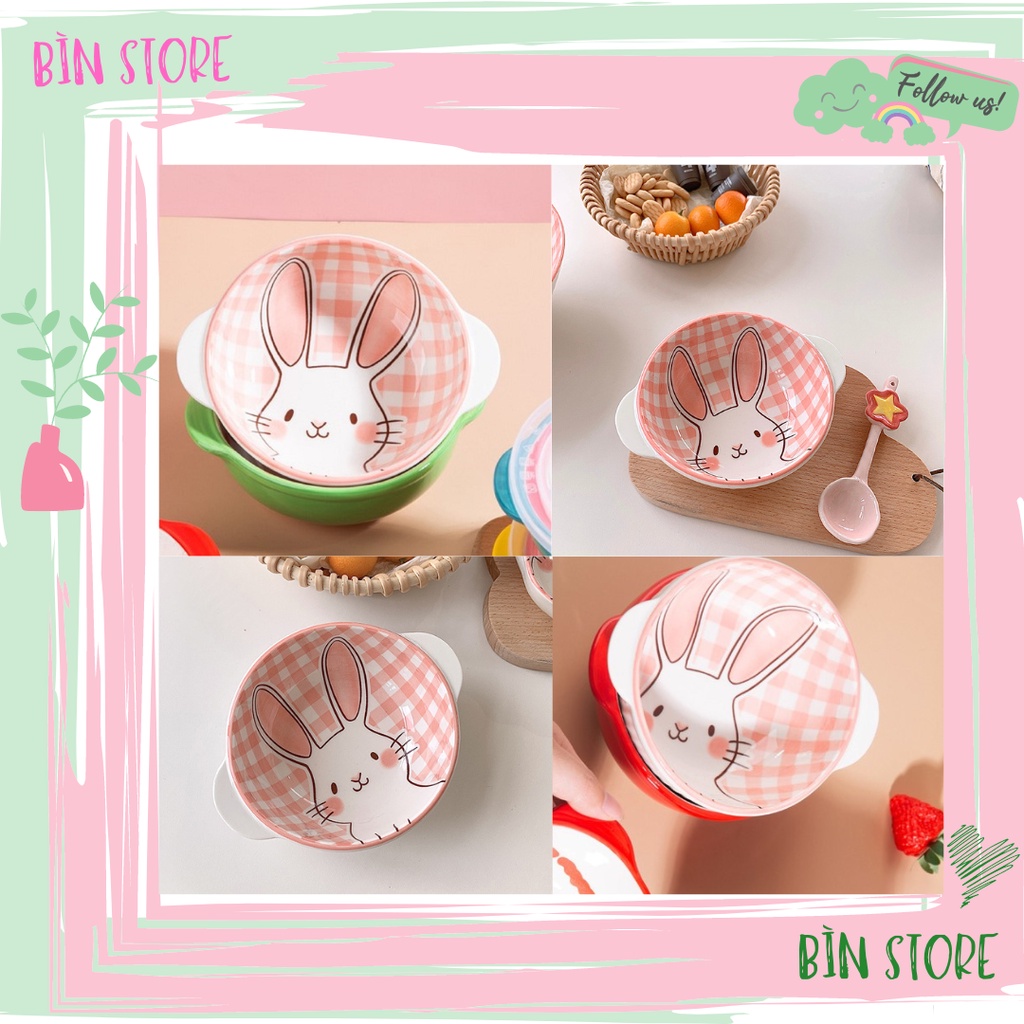Bát sứ ăn dặm cho bé cực dễ thương, chén sứ cho bé ăn dặm thỏ hồng cho bé ăn cơm, tập ăn dặm BÌN STORE