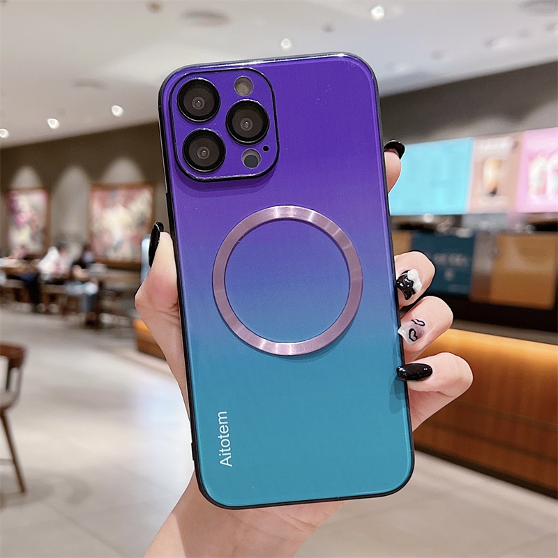 Ốp Điện Thoại Kính Cường Lực Cứng Màu Gradient Từ Tính Cho iPhone 11 12 13 Pro Max ip13