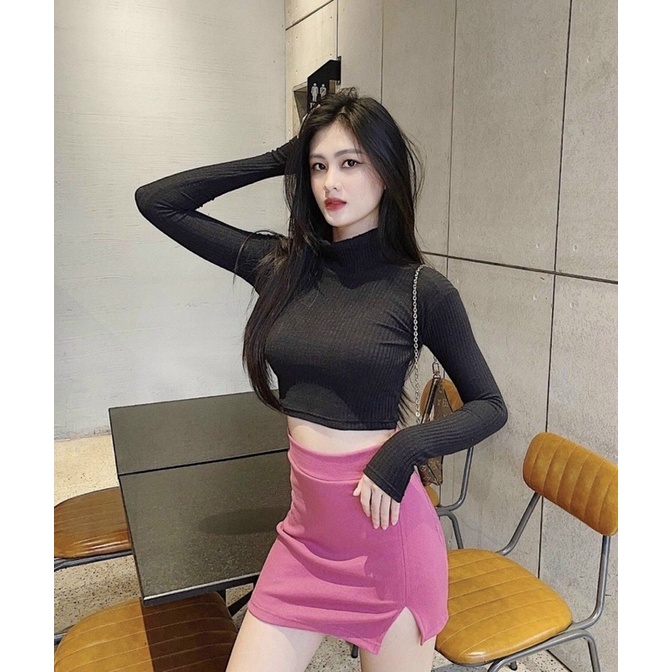 Free Ship-Hàng Cao Cấp Áo Thun Nữ Tay dài cổ lọ Croptop, Form Slim Fit, màu sắc đa dạng | BigBuy360 - bigbuy360.vn