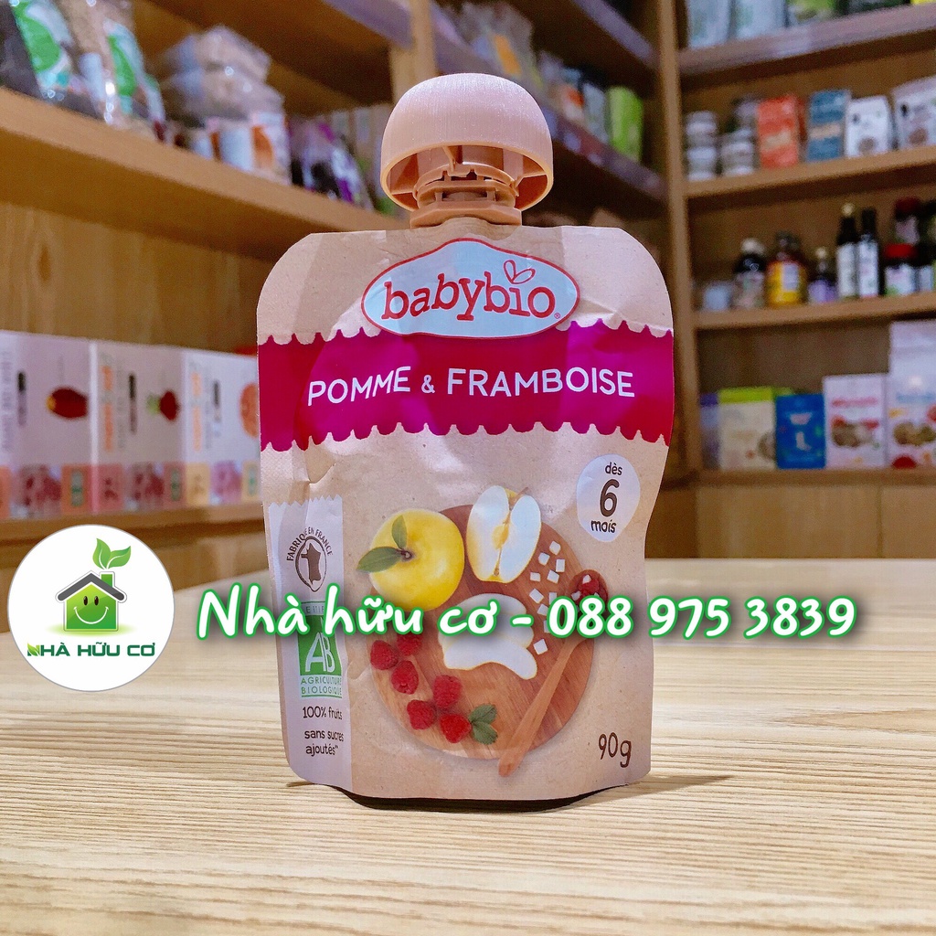 Trái cây nghiền/Hoa quả nghiền cho bé ăn dặm từ 6 tháng VỊ TÁO - MÂM XÔI 90g - Date: 11/2023 - Nhà hữu cơ