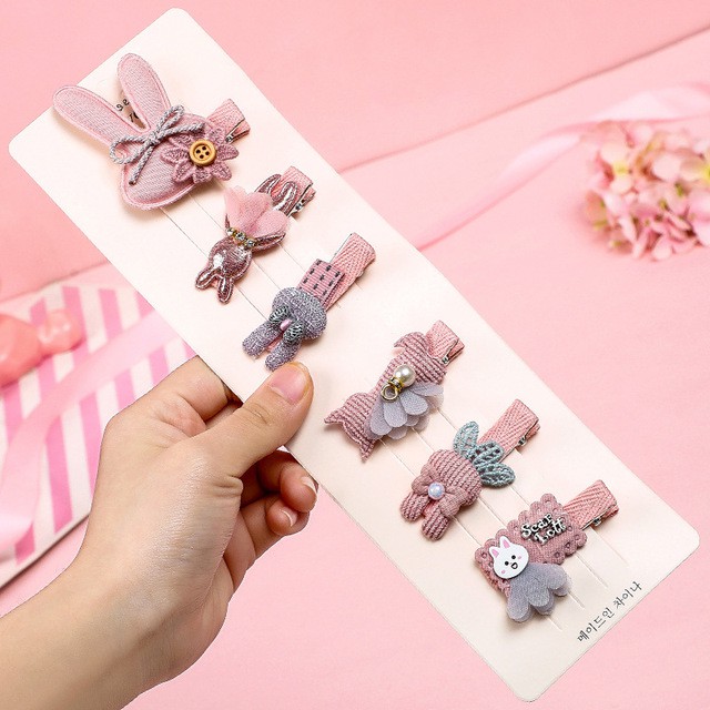 Set 6 kẹp tóc màu hồng cho bé gái style Hàn Quốc dễ thương, xinh xắn