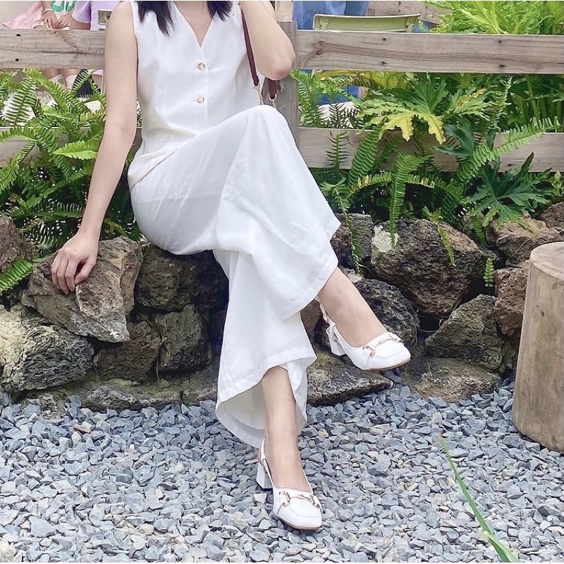 Giày cao gót khuyết gót DeChic bít mũi gót vuông dáng slingback hở eo thời trang tinh tế thanh lịch