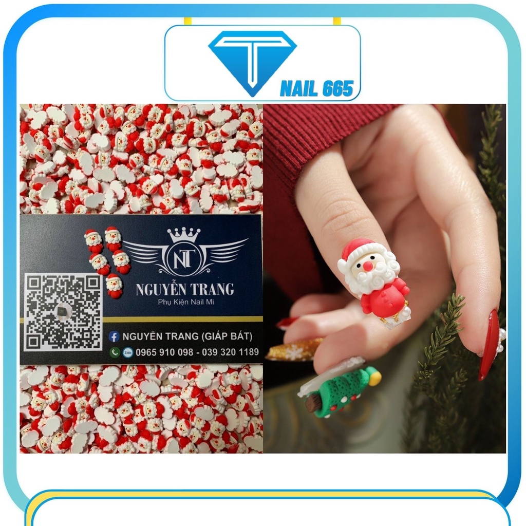 Charm gắn móng nail . Charm hình ông già NOENL , người tuyết , trang trí móng tay giáng sinh