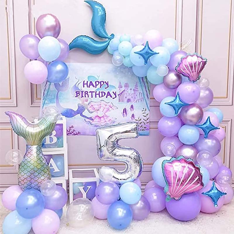 Set 85 bong bóng hình đuôi nàng tiên cá nhiều màu sắc dùng trang trí tiệc sinh nhật cho bé