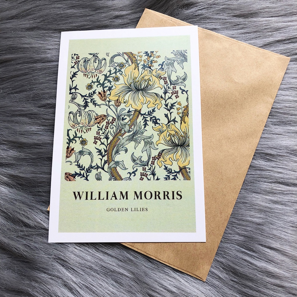 Postcard, Thiệp chúc mừng, Tranh trang trí BST hoa văn William Morris  kèm bao thư Kraft