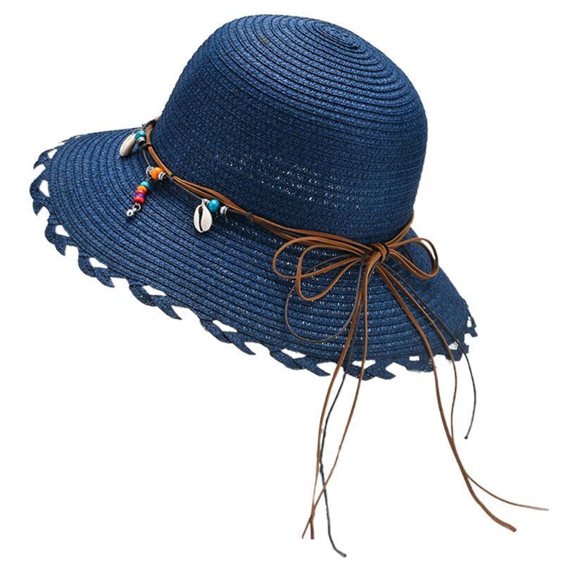 Mũ Cói Rộng Vành Chống Nắng Đính Nơ Tua Rua Phong Cách Bohemian Thời Trang Mùa Hè Cho Nữ