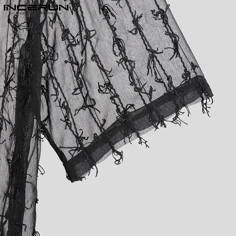 Áo tay lửng dáng rộng INCERUN phối tua rua xuyên thấu thời trang phương Tây dành cho nam