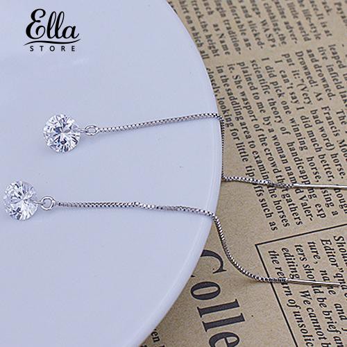 Ellastore lady Cubic Zirconia Silver Plated Dangle Long Chain Line Earrings