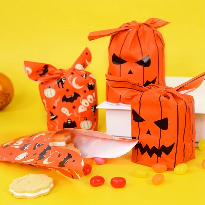 Set 50 Túi Đựng Kẹo Bằng Nhựa Họa Tiết Halloween Đáng Yêu