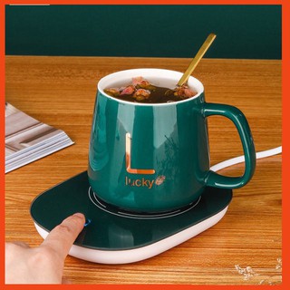 [BÁN CHẠY] Cốc Hâm Nóng đồ uống kèm đế điện, Bộ ly sứ kèm đế điện hâm nóng trà, cafe, hâm sữa + Tặng kèm thìa vàng, hộp