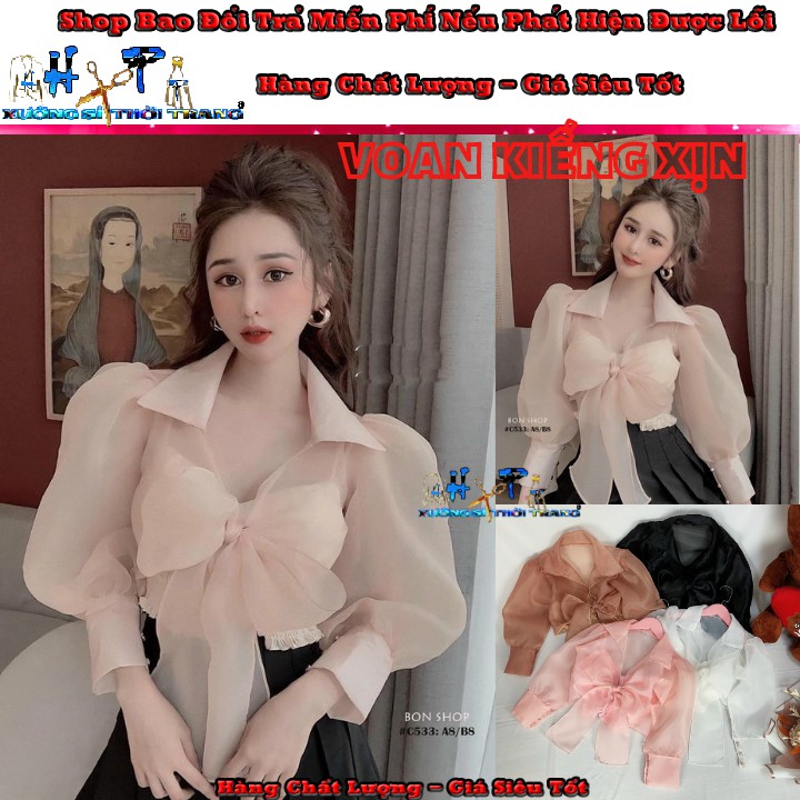 Set áo kiểu voan kiếng siêu xinh thắt nơ mẫu mới thời trang 2020-A20