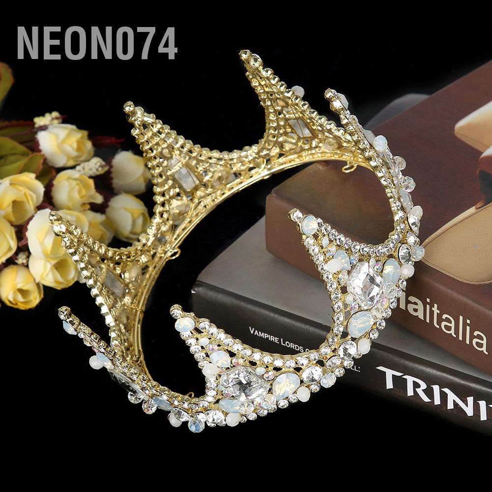 Neon074 Neon074 Phụ kiện tóc cưới Tiara Vương miện làm bằng tay cho cô dâu tròn trang sức phụ nữ