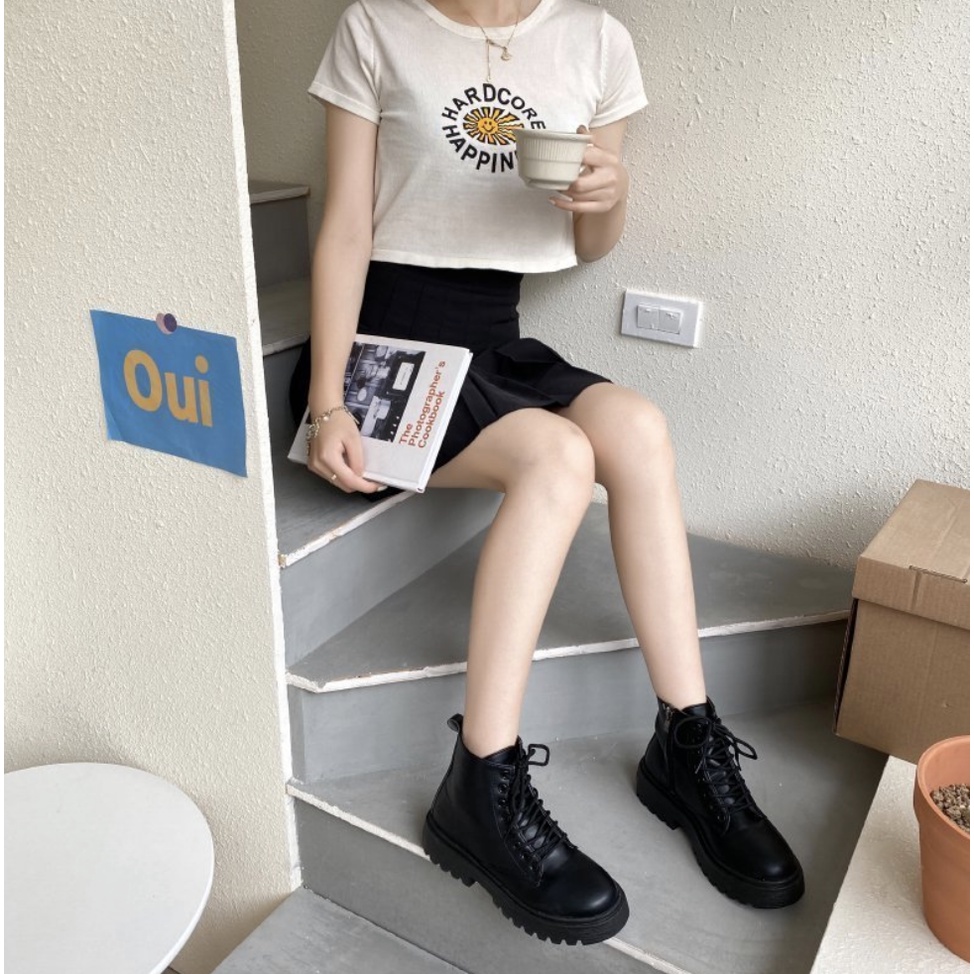 [Sẵn có ship từ HCM] Giày Martin Ankle boots phong cách Hàn Quốc Khoá kéo - GOLD SNEAKER HCM