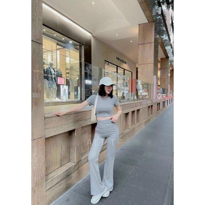 Set Bộ Nữ Sang Chảnh Áo Croptop Phối Quần Ống Loe Phong Cách Hiện Đại Kèm Ảnh Thật Thời Trang Nữ Minh Phúc