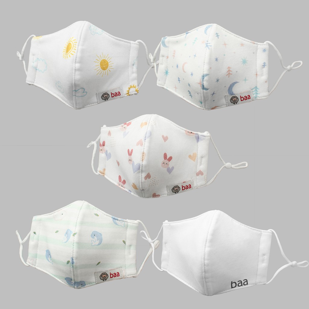 Combo 2 Khẩu trang vải trắng BAA BABY cotton kháng khuẩn cho em bé - UN-KT02X