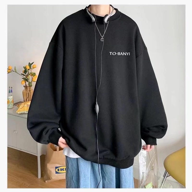 Áo Nỉ Cổ Tròn Lót Lông Cừu Dày Dặn In Chữ Phong Cách hong kong Thời Trang Thu Đông Cho Nam Cỡ m-5xl