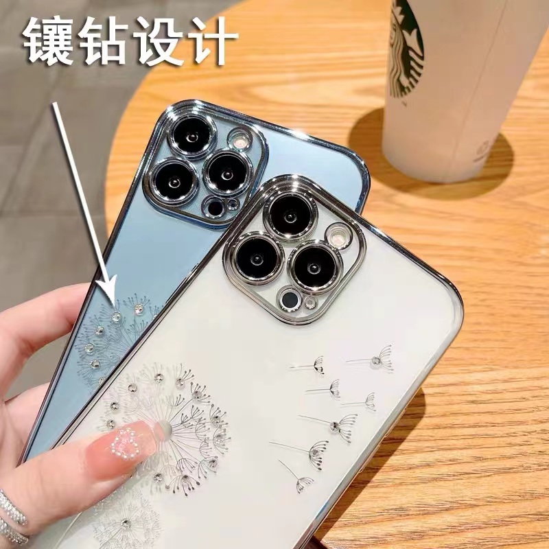 Ốp Điện Thoại Silicon Trong Suốt Họa Tiết Hoa Bồ Công Anh Đính Đá Chống Sốc Cho iPhone 13 12 11Promax XS Xr XSMAX