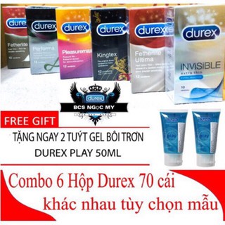 Combo 6 hộp Bao cao su Durex tùy chọn. Tặng 2 tuýt 50g