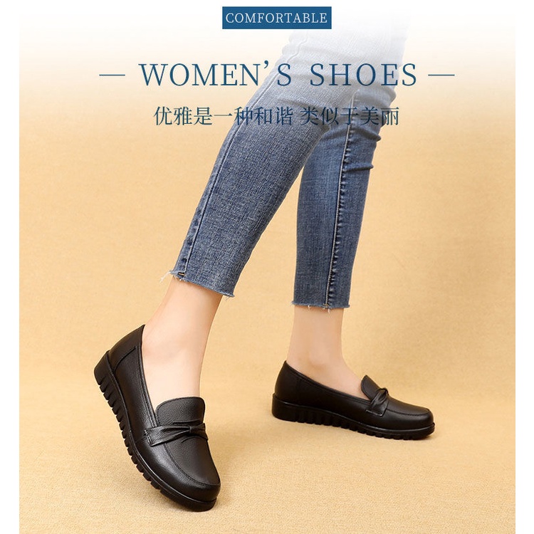 Giày da thật đế mềm thiết kế dễ thương cho nữ trung niên