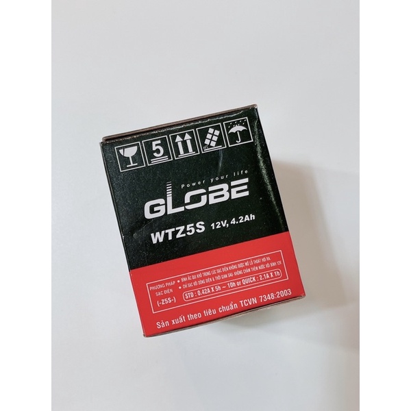 Bình ắc quy 12V-4.2A, bình điện xe máy GLOBE WTZ5S  sử dụng xe tay ga ko idling stop và xe số…