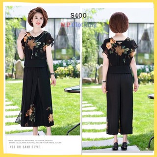 Set bộ voan kiểu trung niên, sét bộ Kiểu Trung Niên 2 lớp Quần Ống Rộng