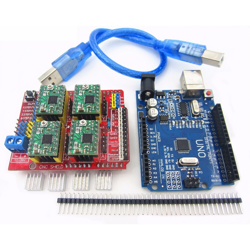 Bảng Mạch Mở Rộng Cnc Shield V3 + 4 Dây Cáp Usb A4988 Dành Cho Arduino + Uno R3