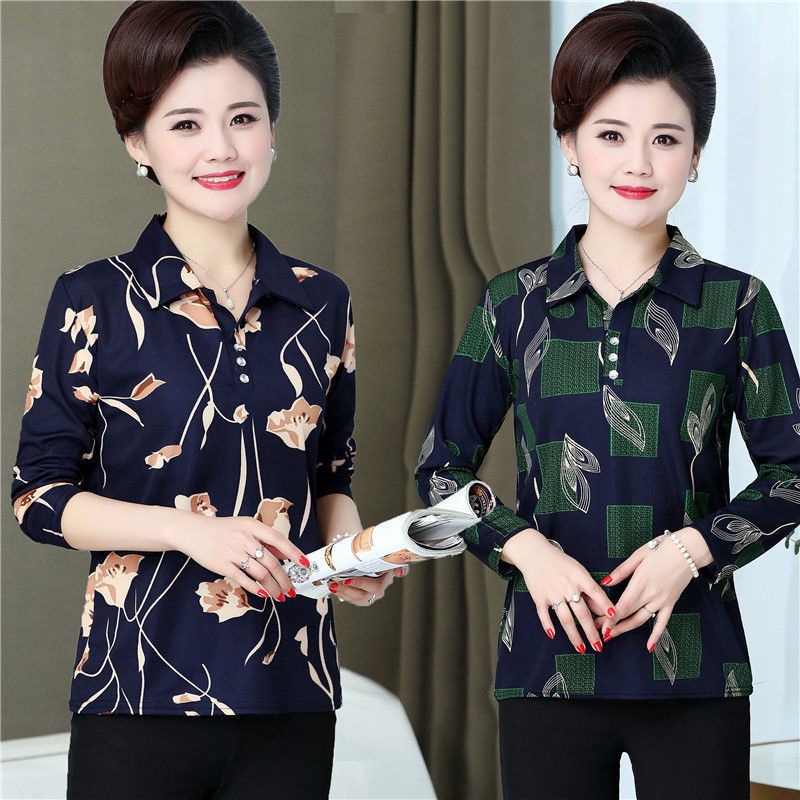 ┋♧✥Mùa thu áo khoác dài tay của phụ nữ và đông cộng với nhung dày trung niên mẹ xuân sơ mi hở dưới giản dị